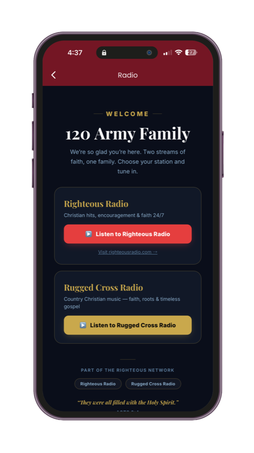 120 Army app screen